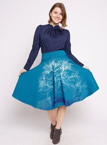 Peaces.bio - handbedruckte Biomode Tellerrock Zauberlandschaft in Türkis