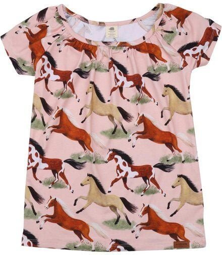 Thumbnail - Walkiddy Bio-Baumwolltunika 'The Horses' in Rosa - Nachhaltige und Hautverträgliche Mode – GOTS zertifiziert