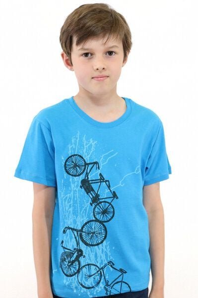 Spangeltangel Kinder-T-Shirt "Fahrräder" blau, Siebdruck, bedrucktes Shirt, Kindermode