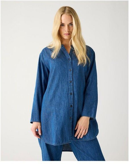 KnowledgeCotton Apparel Langes Denim Blusenhemd aus Bio-Baumwolle ROC/GOTS/Vegan