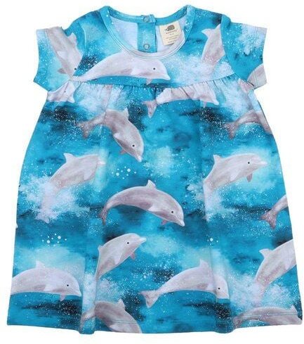 Walkiddy Happy Dolphins - Blaues Öko-Kurzarmkleid, Allergiefreundlich und Nachhaltig – GOTS zertifiziert