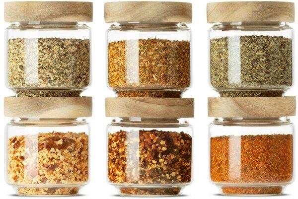 Econovo Gewürzgläser mit Holzdecke | 150ml (Set 6-tlg.) | Kollektion Rund