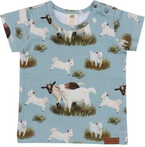 Baby T-Shirt GOTS zertifiziert Bio-Baumwolle mit Elasthan, Hellblau, Ziegen-Muster, Walkiddy