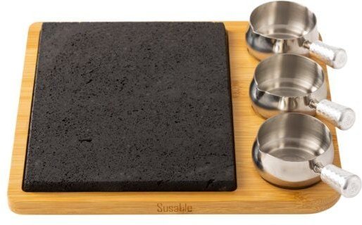 Susable "PFAS-Frei" Raclette Lava Stein Tisch Grillset - Lange Hitzebeständigkeit / Temperaturregelung / inkl. 3 Soßen-T...