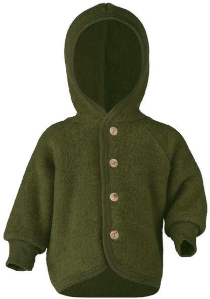Thumbnail - Engel natur Baby Fleece-Kapuzenjacke mit Holzknöpfen Schurwolle kbT