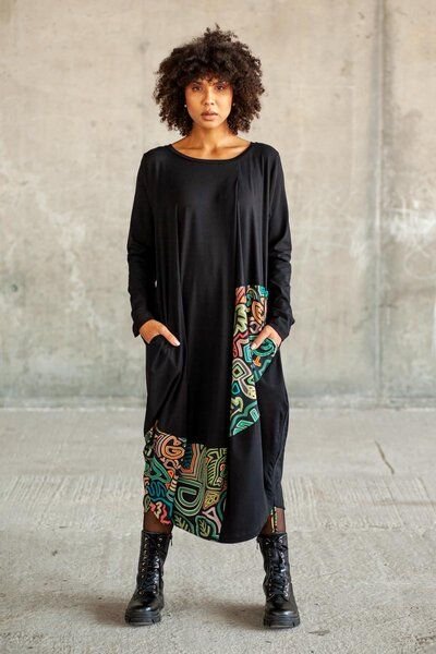 Kleid Tara – Maxikleid im „Ballon“-Stil – Langen Ärmeln – Seitliche Bänder zur Längenregulierung – Asymmetrische Nähte –...