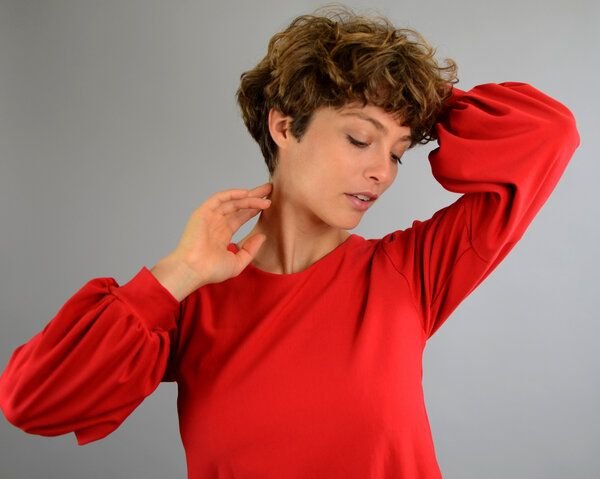 ManduTrap Bio Baumwolle, Pullover, Sweater "Caro" mit Ballonärmeln in rot, schwarz oder gelb