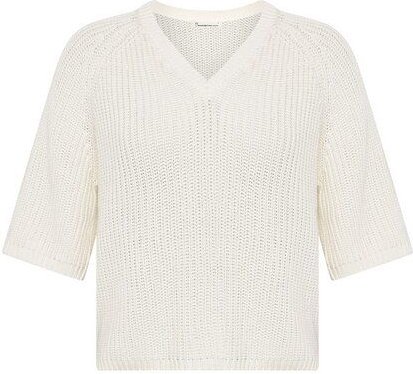 KnowledgeCotton Apparel Leichter Kurzarm Pullover mit V-Ausschnitt aus Bio-Baumwolle