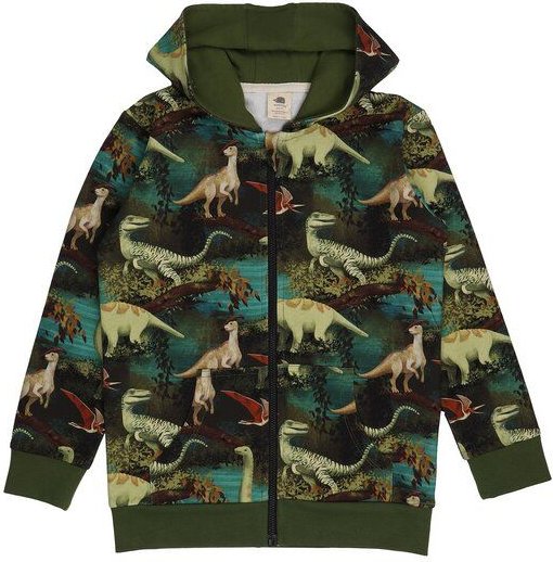 Kinder Sweatjacke Dino-Print GOTS-zertifiziert aus Bio-Baumwolle, grün – Walkiddy, Kapuze & Reißverschluss, weicher Allt...