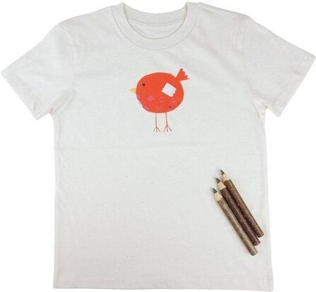 Meladi Kinder Shirt aus Biobaumwolle - Roter Vogel auf Natural Raw