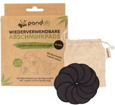 pandoo 10x Schwarze Wiederverwendbare und Waschbare Wattepads & Bio-Baumwolle