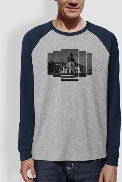 little kiwi Männer Langarm-T-Shirt, "Ballhaus", Heather Grey/Navy