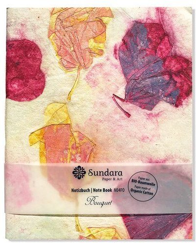 Sundara Notizbuch "Bouquet" – handgeschöpftes Recycling Biobaumwoll-Papier, Pink/Orange