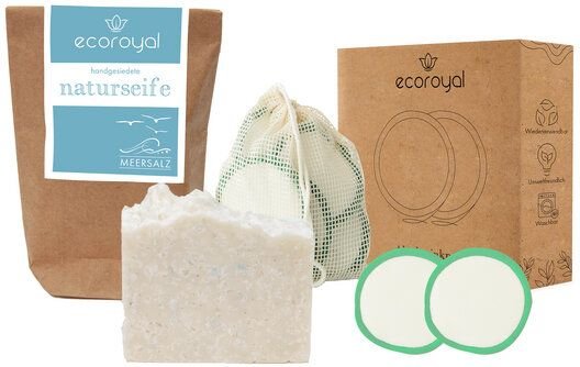 Ecoroyal Gesichtsreinigungs-Set I 10 Abschminkpads Grün + Gesichtsseife