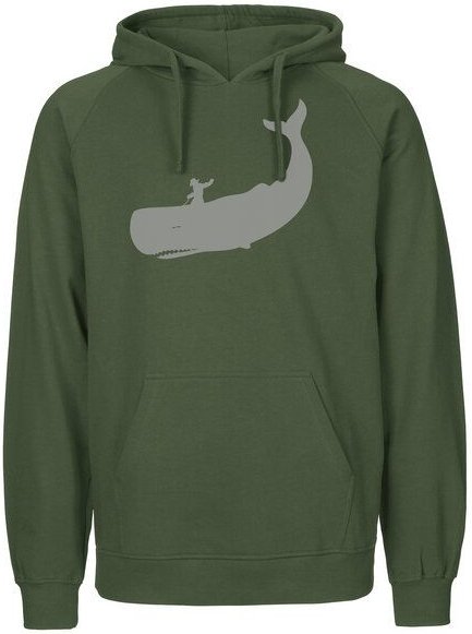 HANDGEDRUCKT "Cowboy und Wal" Männer Hoody aus reiner Biobaumwolle (kbA)