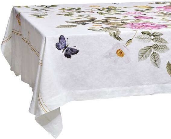 Koustrup & Co Exklusive Leinen-Tischdecke mit Rosenmotiv – 350 × 145 cm