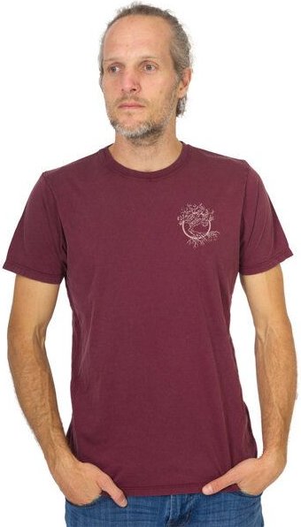 Life-Tree Shirt aus Biobaumwolle mit Brustmotiv für Herren "Olive" Stone Washed Green/Red/Blue