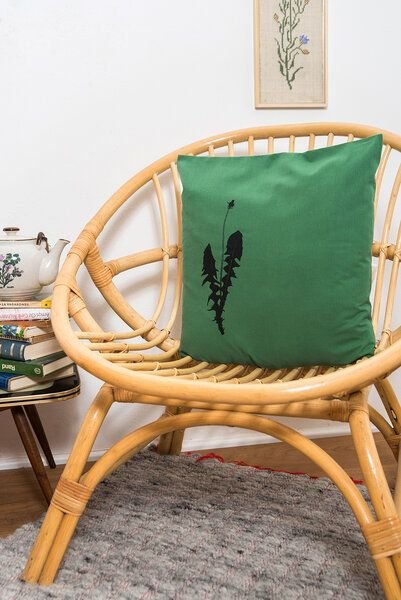 Hirschkind Bio-Kissenbezug 'Löwenzahn' grün mit schwarzem Druck 40*40 cm