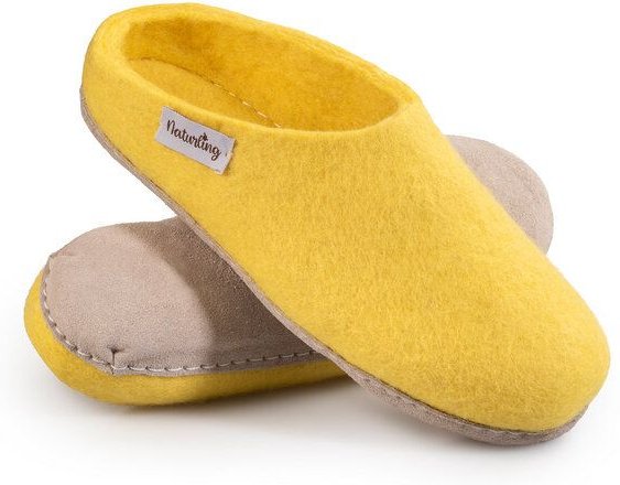 naturling Filz Damen Hausschuhe mit weicher Ledersohle