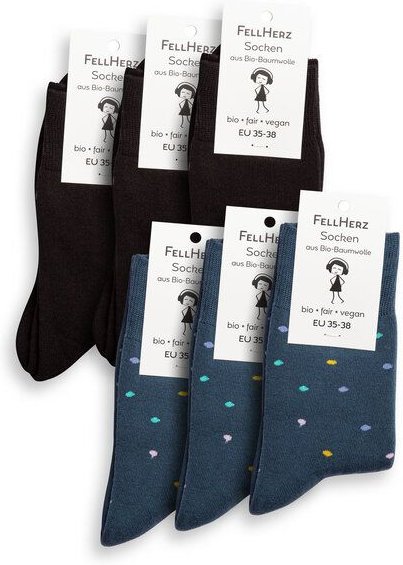 FellHerz 6er Pack Kuschel-Socken mit Bio-Baumwolle schwarz und Konfetti