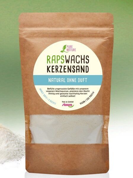 Stuwa Rapswachs Kerzensand – ohne Duft – 200 g Beutel – 8 Baumwolldochte/150 mm lang