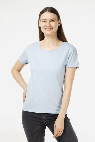 Evermind Damen T-Shirt mit umgeschlagenen Ärmeln