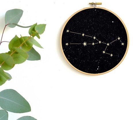 renna deluxe Sternzeichen in Gold als Bild im Stickrahmen