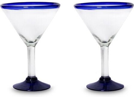 Mitienda Shop Martini Gläser aus Mexiko im 2er Set blauer Rand Traditional