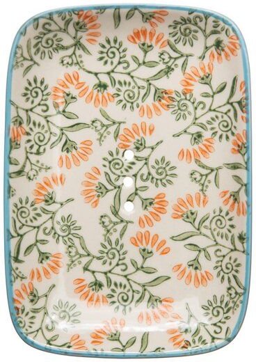 TRANQUILLO Seifenschale aus Steinzeug mit floralen Mustern und Ornamenten 13,5 cm