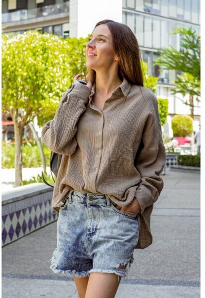 Thumbnail - Hutch&Putch Musselin Oversize Bluse - Klassische Bluse - Langarmbluse aus 100% Bio-Baumwolle