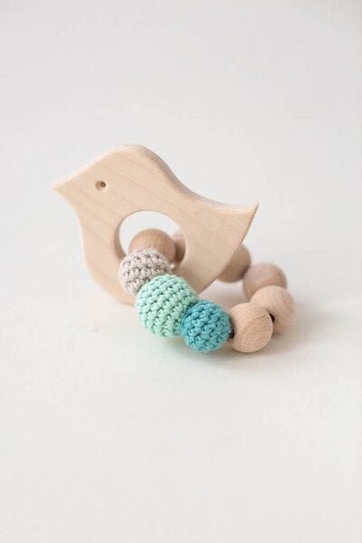 NoniKids Berlin Greifling Beißring Holz *Vogel* | Bio Baumwolle