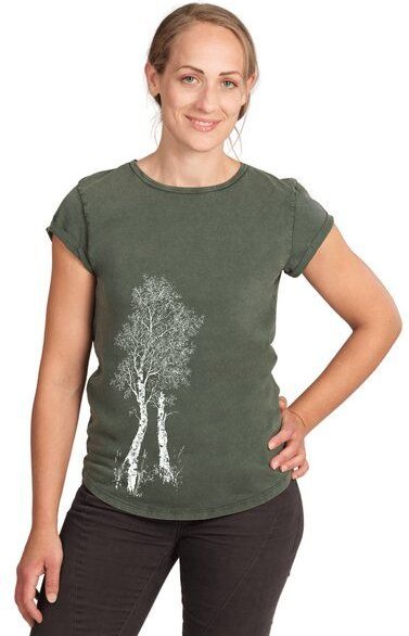 Life-Tree Shirt aus Biobaumwolle Fairwear für Damen "Birke" in Washed Blue/Washed Red/Washed Green