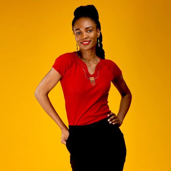 Africulture Damen Top aus Baumwoll Stoff mit Stick/Perlenmuster Lamu Design