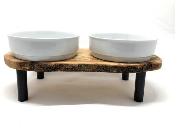 Olivenholz erleben Futterstation RUSTY PLUS "aufgebockt" für Futter & Wasser