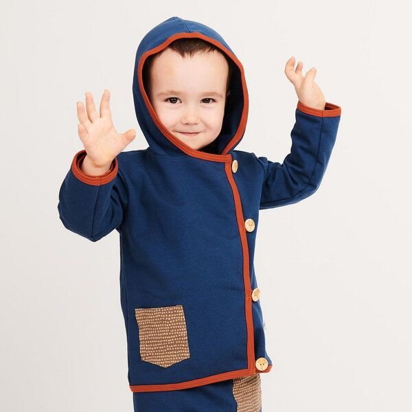 Cheeky Apple Baby-Sweatjäckchen aus Bio-Baumwolle "Sweat Indigo/Dotted Lines Taupe"
