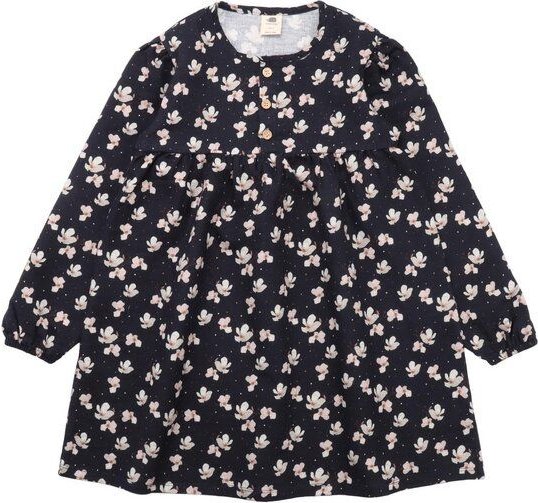 Kinder Langarmkleid GOTS-zertifiziert aus Bio-Baumwolle, dunkelblau mit Magnolienprint – Walkiddy, weicher Jersey für Al...