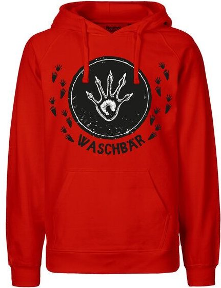 HANDGEDRUCKT "Trittsiegel Waschbär" Männer Hoody aus reiner Biobaumwolle (kbA)