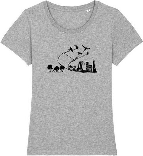 roots of compassion Wald T-Shirt bio & fair & vegan - taillierter Schnitt - Bäume, Natur, Vögel