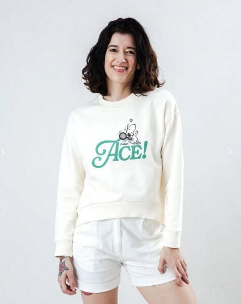 Thumbnail - Brava Fabrics Peanuts Ace Snoopy Sweatshirt Rounded Hem Ecru