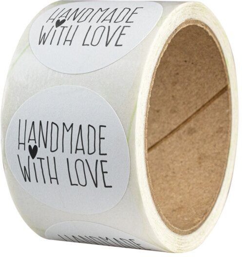 Fines Papeterie 50 Aufkleber * Handmade with Love * verschiedene Motive * 4cm rund * auf Rolle * Naturpapier