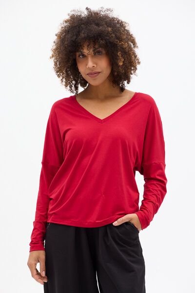 Bluse Saja Longsleeve – Viskose farbenfroher KOKOworld Print weiter Schnitt V-Ausschnitt – perfekt für Yoga – Fair produ...