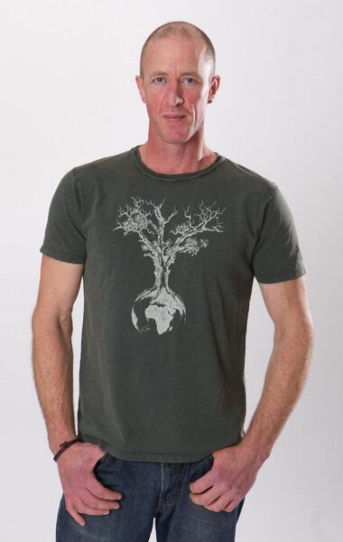 Life-Tree Shirt aus Biobaumwolle Fairwear für Herren "Weltenbaum" in Washed Green/Black/White