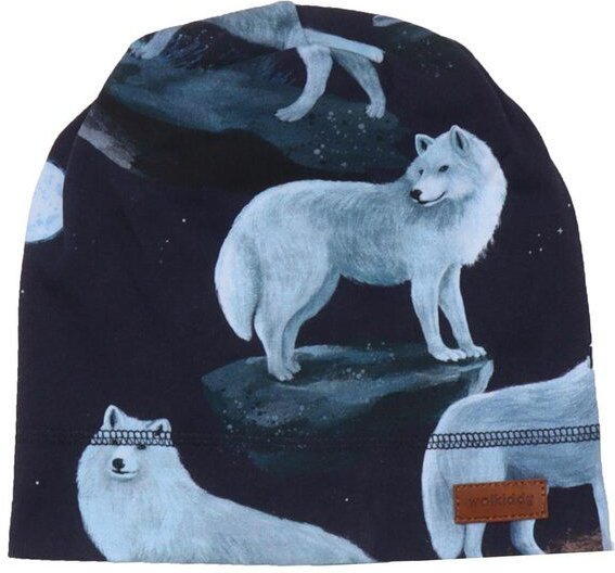 Baby Mütze Dunkelblau Bio Baumwolle – Walkiddy Singing Wolfs, weich, umweltfreundlich, GOTS-zertifiziert, elastisch, kom...