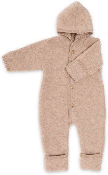 Thumbnail - Engel natur Baby Overall mit Kapuze u. Holzknöpfen Schurwolle kbT