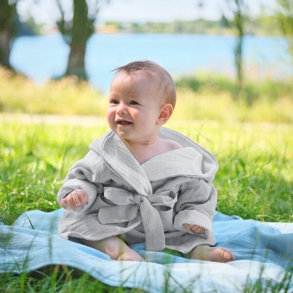 Mababu Bademantel Kinder mit Kapuze | 100% GOTS Bio-Baumwolle mit 2 Taschen und Gürtel | 1-6 Jahre | 4 Farben | Baby Bad...