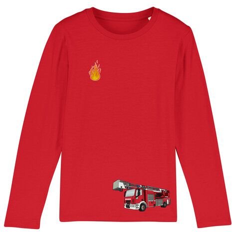 Spangeltangel Kinder-Langarmshirt "Feuerwehr" rot, Biobaumwolle