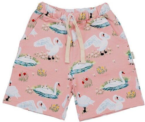 Thumbnail - Kinder Shorts – Rosa mit Schwanmotiv, elastischer Bund mit Kordel, leicht & bequem, Sommer-Shorts, kombinierbar | Walkid...