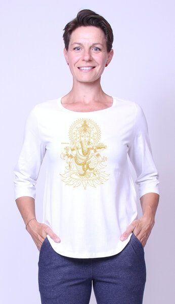 Peaces.bio - handbedruckte Biomode Bio-Damen-3/4 Arm Shirt Ganesha