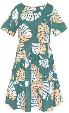 Global Mamas Bio Kleid - SHORT TIERED - Birds of Paradise/Canopy/Rings/Monstera