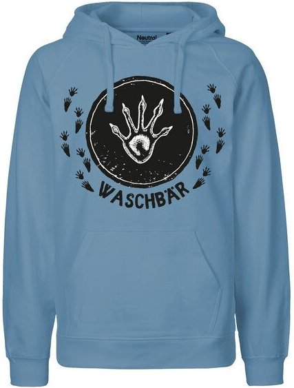 HANDGEDRUCKT "Trittsiegel Waschbär" Männer Hoody aus reiner Biobaumwolle (kbA)